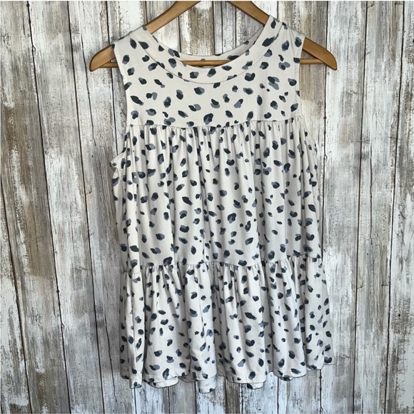 entro Tops - Entro White Blue Leopard Tiered Sleeveless Tank Women’s